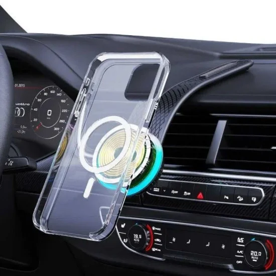 Porodo 15w magnetic wireless car mount with dual port car charger & c-c cable 1m - black